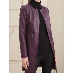 Chico's Eggplant Purple Leather Longline Jacket